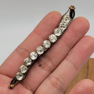 Antique Late Edwardian Gold Filled Rhinestone C-Clasp Bar Brooch Pin